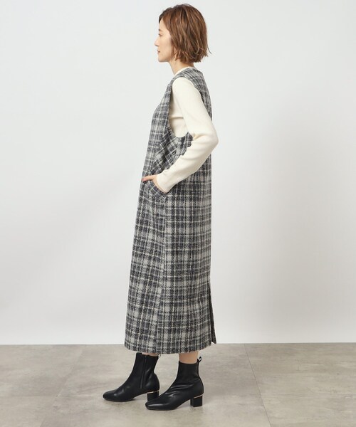 grove（グローブ）の「◆ニュアンスカラーのチェックがキャッチーなキーネックジャンドレ（ワンピース・レディース・ベージュ系1/グレー系1/ブラック・02/03/01/05/04）」の17枚目の写真