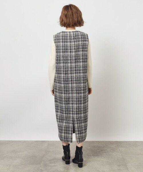 grove（グローブ）の「◆ニュアンスカラーのチェックがキャッチーなキーネックジャンドレ（ワンピース・レディース・ベージュ系1/グレー系1/ブラック・02/03/01/05/04）」の18枚目の写真