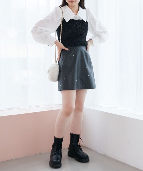 MAJESTIC LEGON（マジェスティックレゴン）の「ショルダービーズビスチェ（ベスト・レディース・グレー/ピンク/ブラック/アイボリー・MEDIUM）」の3枚目の写真