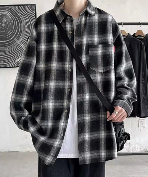 pero チェック柄長袖シャツ ホワイト/ネイビー pero チェック柄長袖シャツ ホワイト/ネイビー 綿100％千鳥柄長袖