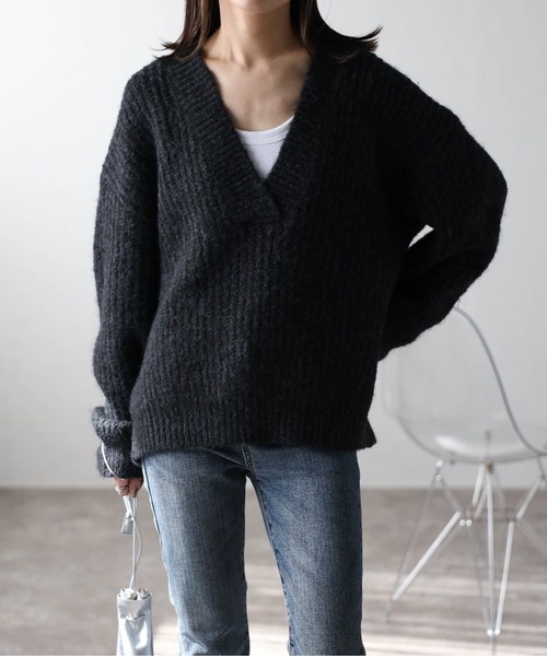起毛畦ディープVネックニット（ニット/セーター）｜Bonjour Sagan（ボンジュールサガン） 6,490円