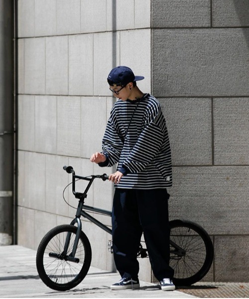 NOWLE（ノウル）の「【NOWLE】ルーズシルエット ボーダー ロンT（Tシャツ/カットソー・メンズ・ネイビー/ホワイト・MEDIUM/X-LARGE/LARGE）」の5枚目の写真