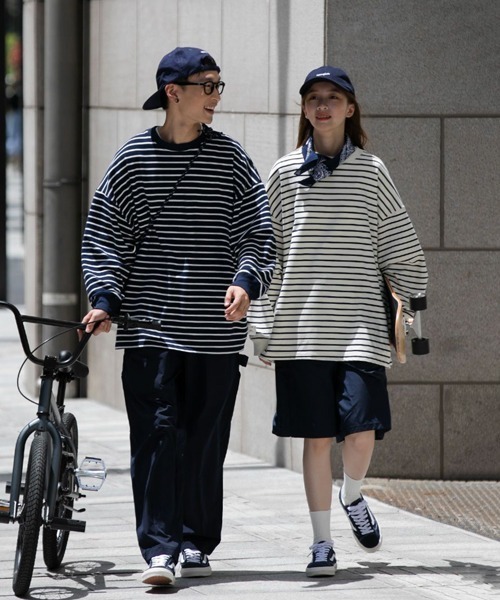 NOWLE（ノウル）の「【NOWLE】ルーズシルエット ボーダー ロンT（Tシャツ/カットソー・メンズ・ネイビー/ホワイト・MEDIUM/X-LARGE/LARGE）」の4枚目の写真