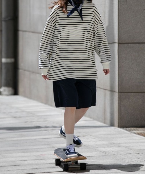 NOWLE（ノウル）の「【NOWLE】ルーズシルエット ボーダー ロンT（Tシャツ/カットソー・メンズ・ネイビー/ホワイト・MEDIUM/X-LARGE/LARGE）」の7枚目の写真