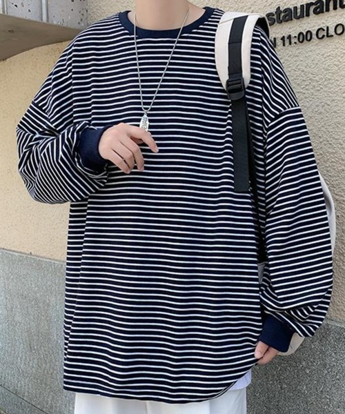 NOWLE（ノウル）の「【NOWLE】ルーズシルエット ボーダー ロンT（Tシャツ/カットソー・メンズ・ネイビー/ホワイト・MEDIUM/X-LARGE/LARGE）」の15枚目の写真