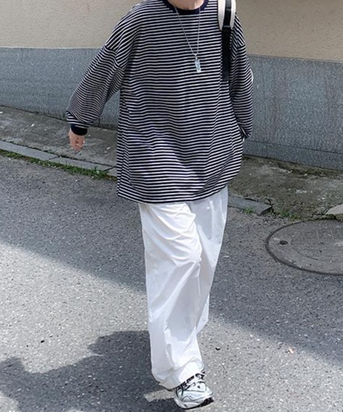 NOWLE（ノウル）の「【NOWLE】ルーズシルエット ボーダー ロンT（Tシャツ/カットソー・メンズ・ネイビー/ホワイト・MEDIUM/X-LARGE/LARGE）」の17枚目の写真