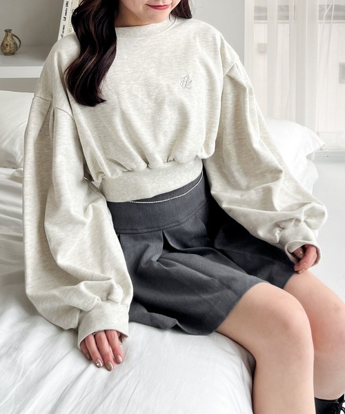 Heather（ヘザー）の「クロップドロゴ裏毛スウェット  102086（スウェット・レディース・ライトブルー/グレー/オートミール・FREE）」の5枚目の写真