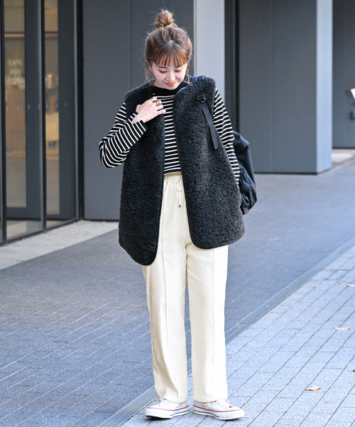 B.C STOCK（ベーセーストック）の「ウォームタッチストレッチイージーパンツ（スラックス・レディース・ホワイト/チャコールグレー/ブルー/ブラック・FREE）」の18枚目の写真