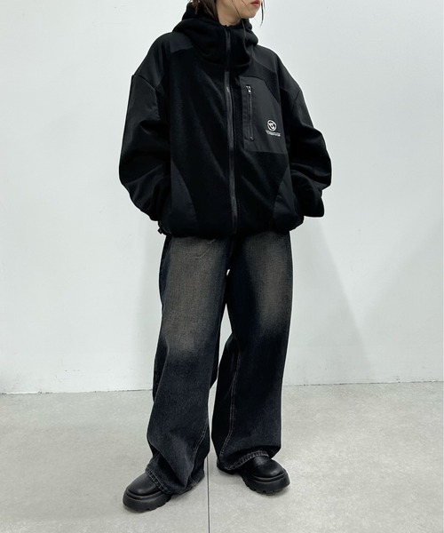 WHO'S WHO gallery（フーズフーギャラリー）の「【KOOKY'N/クーキー】BRONXフリース切替パーカー（マウンテンパーカー・メンズ・ブラック/チャコールグレー/ホワイト・FREE）」の16枚目の写真