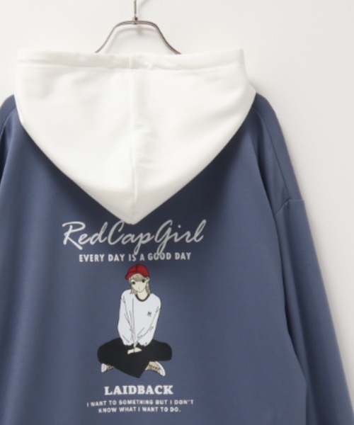 Red Cap Girl(レッドキャプガール)の「RED CAP GIRL レッドキャップガール バックプリント 配色パーカー(パーカー・メンズ・ホワイト/ブラック/ブルー系その他・M/L)」の3枚目の写真