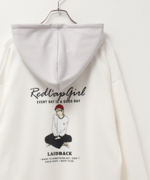 Red Cap Girl(レッドキャプガール)の「RED CAP GIRL レッドキャップガール バックプリント 配色パーカー(パーカー・メンズ・ホワイト/ブラック/ブルー系その他・M/L)」の2枚目の写真