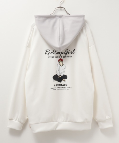 Red Cap Girl(レッドキャプガール)の「RED CAP GIRL レッドキャップガール バックプリント 配色パーカー(パーカー・メンズ・ホワイト/ブラック/ブルー系その他・M/L)」の7枚目の写真