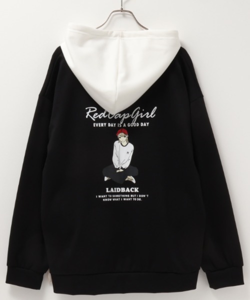Red Cap Girl(レッドキャプガール)の「RED CAP GIRL レッドキャップガール バックプリント 配色パーカー(パーカー・メンズ・ホワイト/ブラック/ブルー系その他・M/L)」の5枚目の写真
