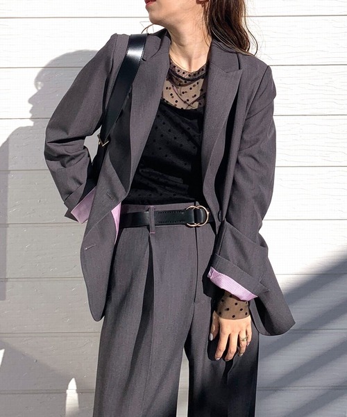 Q（キュー）の「ストレッチピークドラペルジャケット（テーラードジャケット・レディース・チャコールグレー/ライトグレー・MEDIUM）」の2枚目の写真