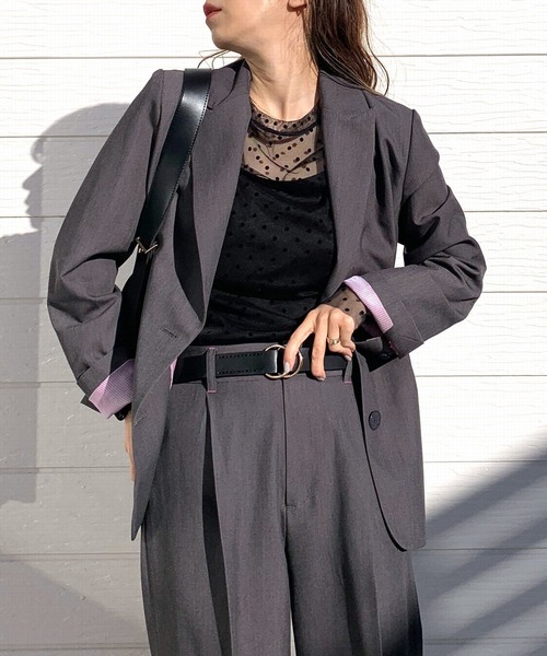 Q（キュー）の「ストレッチピークドラペルジャケット（テーラードジャケット・レディース・チャコールグレー/ライトグレー・MEDIUM）」の6枚目の写真