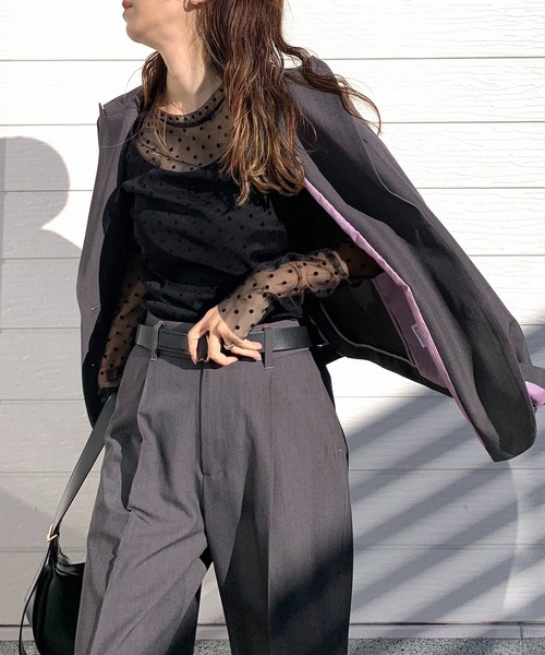 Q（キュー）の「ストレッチピークドラペルジャケット（テーラードジャケット・レディース・チャコールグレー/ライトグレー・MEDIUM）」の7枚目の写真