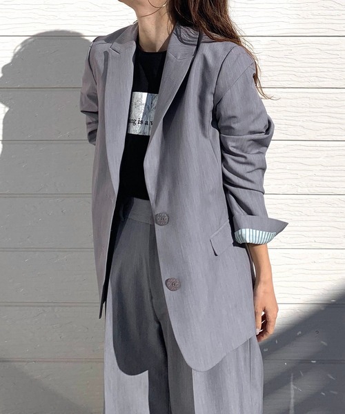 Q（キュー）の「ストレッチピークドラペルジャケット（テーラードジャケット・レディース・チャコールグレー/ライトグレー・MEDIUM）」の11枚目の写真