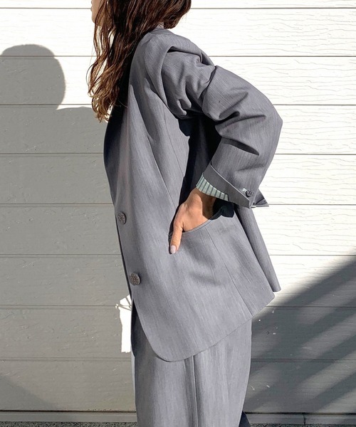 Q（キュー）の「ストレッチピークドラペルジャケット（テーラードジャケット・レディース・チャコールグレー/ライトグレー・MEDIUM）」の12枚目の写真