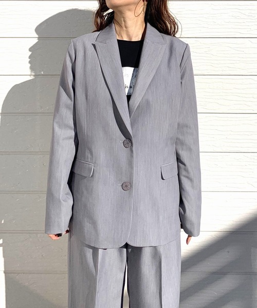 Q（キュー）の「ストレッチピークドラペルジャケット（テーラードジャケット・レディース・チャコールグレー/ライトグレー・MEDIUM）」の3枚目の写真