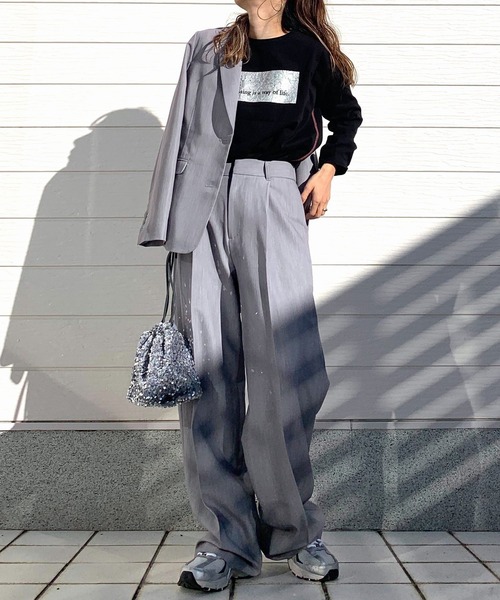 Q（キュー）の「ストレッチピークドラペルジャケット（テーラードジャケット・レディース・チャコールグレー/ライトグレー・MEDIUM）」の16枚目の写真