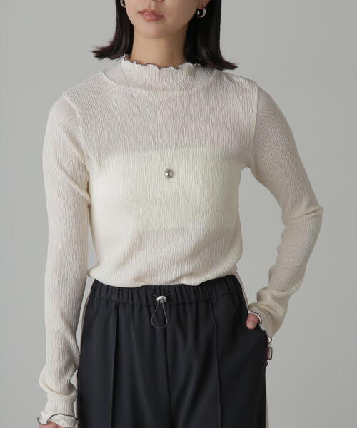 FREE'S MART（フリーズマート）の「◆シャーリング配色メローカットソー（Tシャツ/カットソー・レディース・ホワイト/グリーン/ブラック・FREE）」の2枚目の写真