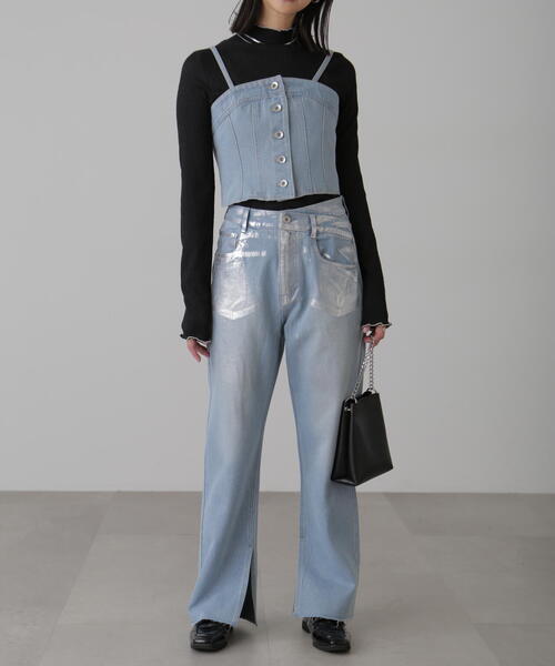 FREE'S MART（フリーズマート）の「◆シャーリング配色メローカットソー（Tシャツ/カットソー・レディース・ホワイト/グリーン/ブラック・FREE）」の11枚目の写真