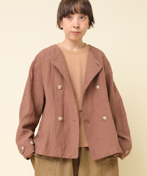 【激安通販 オンラインショップ】日用品 セール】J2103 JAPAN LINENノーカラージャケット ジャケット・アウター