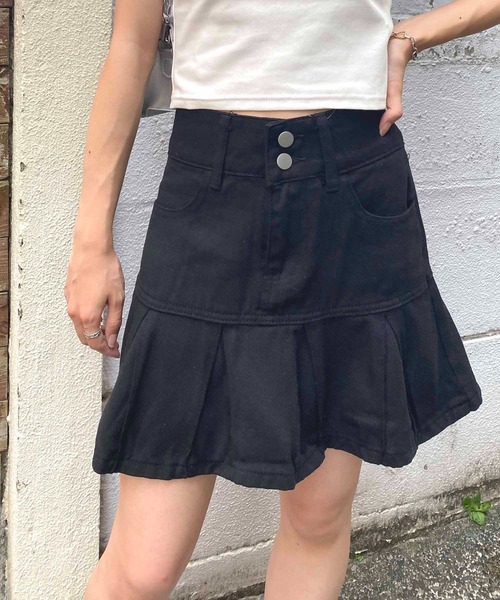 NANEA（ナネア）の「ダブルボタンプリーツデニムミニスカート（デニムスカート・レディース・ブラック/ブルー・SMALL/MEDIUM/LARGE/X-LARGE）」の16枚目の写真