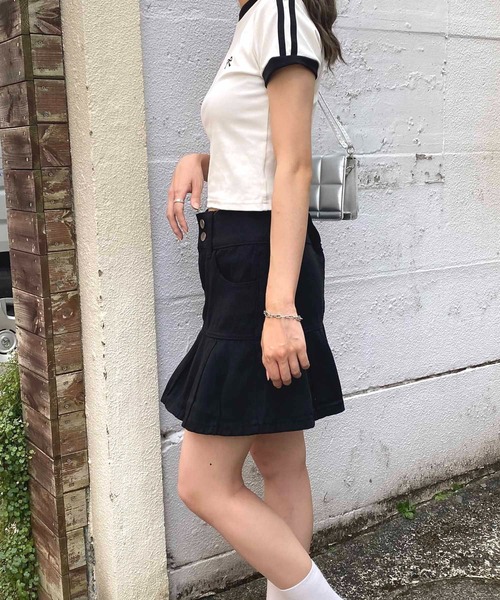 NANEA（ナネア）の「ダブルボタンプリーツデニムミニスカート（デニムスカート・レディース・ブラック/ブルー・SMALL/MEDIUM/LARGE/X-LARGE）」の11枚目の写真