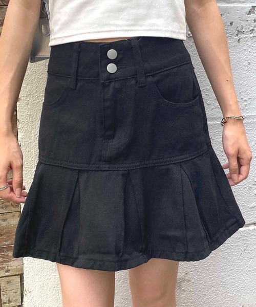 NANEA（ナネア）の「ダブルボタンプリーツデニムミニスカート（デニムスカート・レディース・ブラック/ブルー・SMALL/MEDIUM/LARGE/X-LARGE）」の10枚目の写真