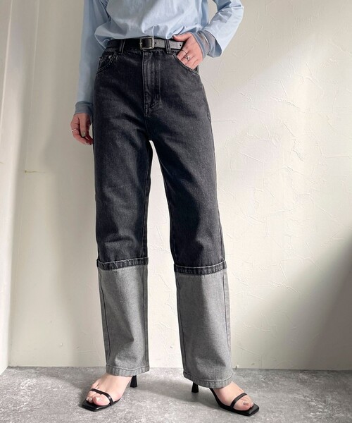 fredy emue（フレディエミュ）の「ロングロールアップデニムパンツ（デニムパンツ・レディース・ネイビー/ブラック・36/38）」の14枚目の写真