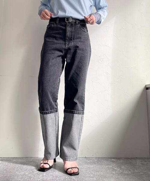 fredy emue（フレディエミュ）の「ロングロールアップデニムパンツ（デニムパンツ・レディース・ネイビー/ブラック・36/38）」の15枚目の写真