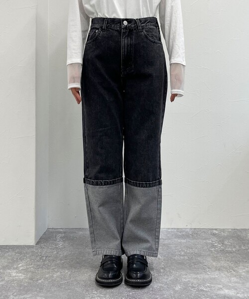 fredy emue（フレディエミュ）の「ロングロールアップデニムパンツ（デニムパンツ・レディース・ネイビー/ブラック・36/38）」の21枚目の写真