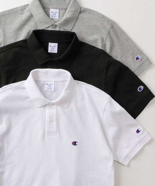 Champion（チャンピオン）の「【Champion/チャンピオン】ワンポイントロゴ刺繍＆ミニワッペンデザイン メンズベーシック ポロシャツ/ショートスリーブ/24SS（ポロシャツ・メンズ・ネイビー/ホワイト/ブラック/グレー・M/L/XL）」の2枚目の写真
