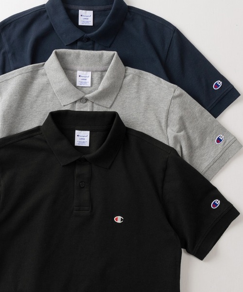 Champion（チャンピオン）の「【Champion/チャンピオン】ワンポイントロゴ刺繍＆ミニワッペンデザイン メンズベーシック ポロシャツ/ショートスリーブ/24SS（ポロシャツ・メンズ・ネイビー/ホワイト/ブラック/グレー・M/L/XL）」の3枚目の写真