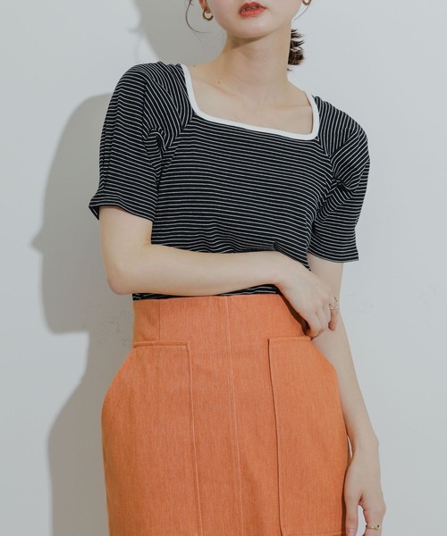 HEYUMM（ヘユム）の「タックボリュームスリーブカットソー（Tシャツ/カットソー・レディース・ブラック系その他/ミント/アイボリー・ONE）」の3枚目の写真