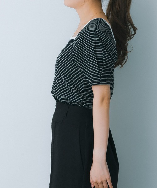 HEYUMM（ヘユム）の「タックボリュームスリーブカットソー（Tシャツ/カットソー・レディース・ブラック系その他/ミント/アイボリー・ONE）」の7枚目の写真