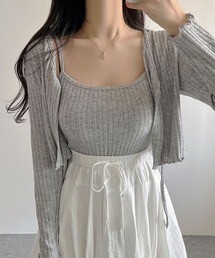 クロップドストラップレイヤードキャミソールカーディガンSET