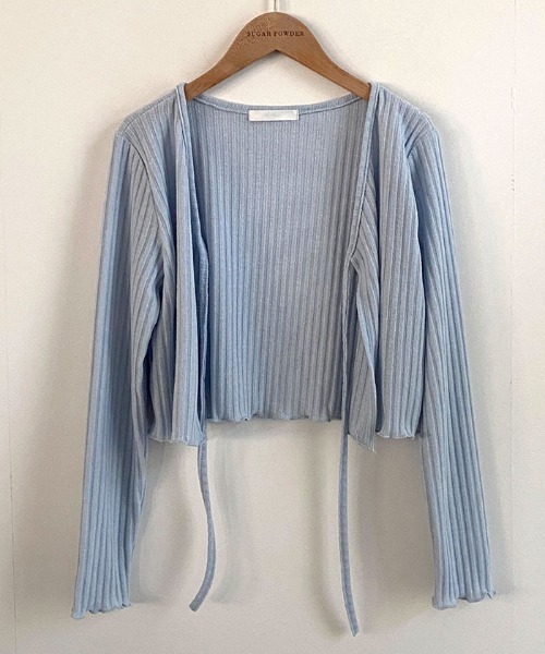 VIVID LADY（ビビッドレディー）の「クロップドストラップレイヤードキャミソールカーディガンSET（カーディガン/ボレロ・レディース・グレー/スカイブルー/アイボリー/ピンク/ネイビー・FREE）」の9枚目の写真