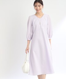 ◆【SALE/接触冷感／洗える】Vネックサッカーワンピース
