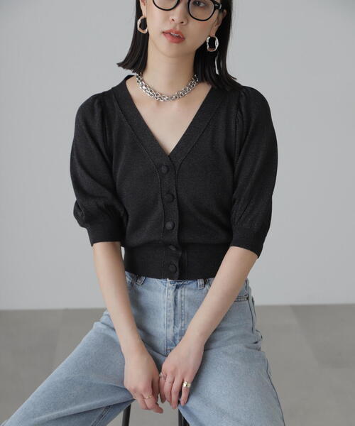 FREE'S MART（フリーズマート）の「◆ボリュームスリーブ半袖ショートカーディガン（カーディガン/ボレロ・レディース・ブラック系その他/レッド/ライトグリーン/シルバー系その他・FREE）」の2枚目の写真