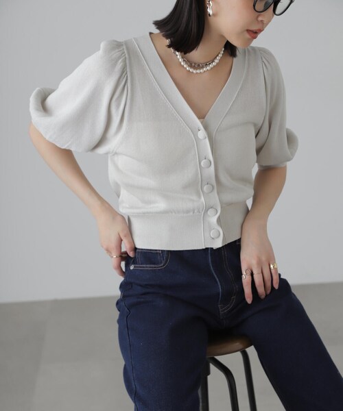 FREE'S MART（フリーズマート）の「◆ボリュームスリーブ半袖ショートカーディガン（カーディガン/ボレロ・レディース・ブラック系その他/レッド/ライトグリーン/シルバー系その他・FREE）」の4枚目の写真