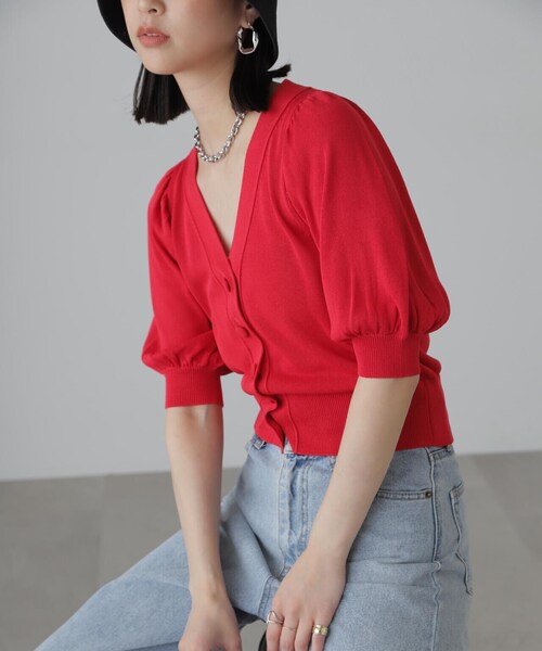 FREE'S MART（フリーズマート）の「◆ボリュームスリーブ半袖ショートカーディガン（カーディガン/ボレロ・レディース・ブラック系その他/レッド/ライトグリーン/シルバー系その他・FREE）」の3枚目の写真