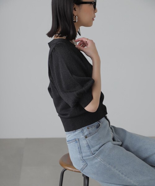 FREE'S MART（フリーズマート）の「◆ボリュームスリーブ半袖ショートカーディガン（カーディガン/ボレロ・レディース・ブラック系その他/レッド/ライトグリーン/シルバー系その他・FREE）」の6枚目の写真