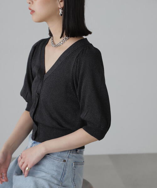 FREE'S MART（フリーズマート）の「◆ボリュームスリーブ半袖ショートカーディガン（カーディガン/ボレロ・レディース・ブラック系その他/レッド/ライトグリーン/シルバー系その他・FREE）」の9枚目の写真