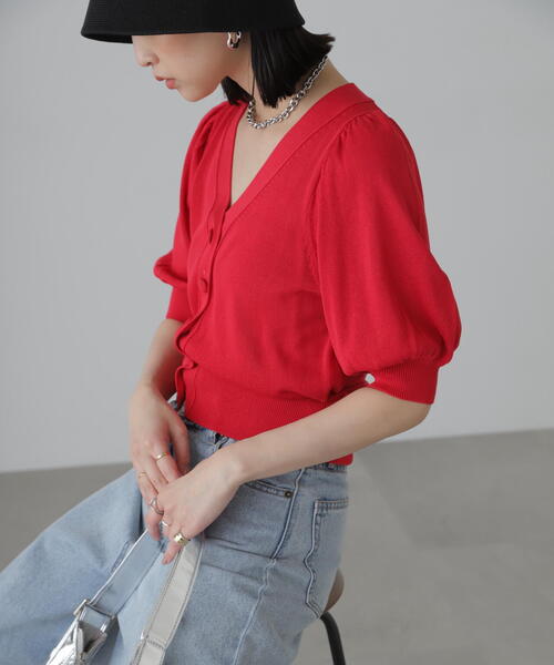 FREE'S MART（フリーズマート）の「◆ボリュームスリーブ半袖ショートカーディガン（カーディガン/ボレロ・レディース・ブラック系その他/レッド/ライトグリーン/シルバー系その他・FREE）」の20枚目の写真