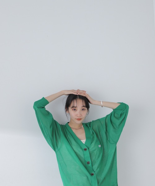 PENNEYS(ぺニーズ)の「PENNEYS/PENNEYS別注TheFOXシアーカーディガン(カーディガン/ボレロ・レディース・ブラック/アイボリー/グリーン・FREE)」の3枚目の写真