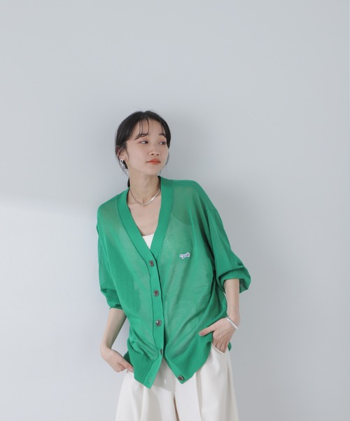 PENNEYS(ぺニーズ)の「PENNEYS/PENNEYS別注TheFOXシアーカーディガン(カーディガン/ボレロ・レディース・ブラック/アイボリー/グリーン・FREE)」の4枚目の写真