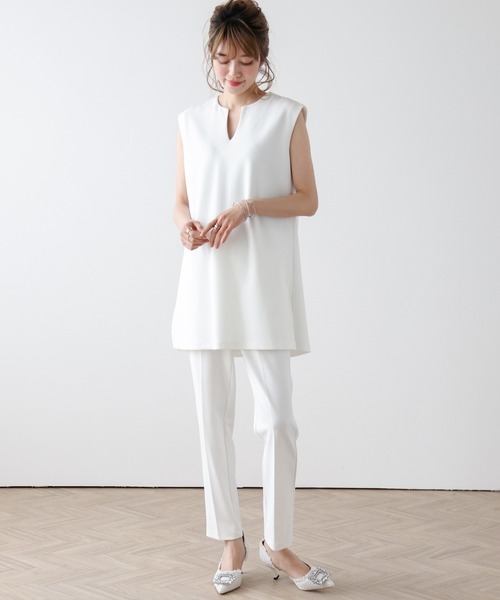 AMELY(エミリー)の「【セットアップ】キーネックセットアップ/伸縮生地/着回し自在/スタイルアップ(セットアップ・レディース・ブラウン/ブラック/ホワイト・M/L)」の6枚目の写真