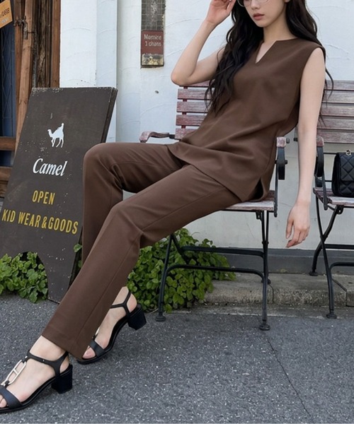 AMELY(エミリー)の「【セットアップ】キーネックセットアップ/伸縮生地/着回し自在/スタイルアップ(セットアップ・レディース・ブラウン/ブラック/ホワイト・M/L)」の12枚目の写真